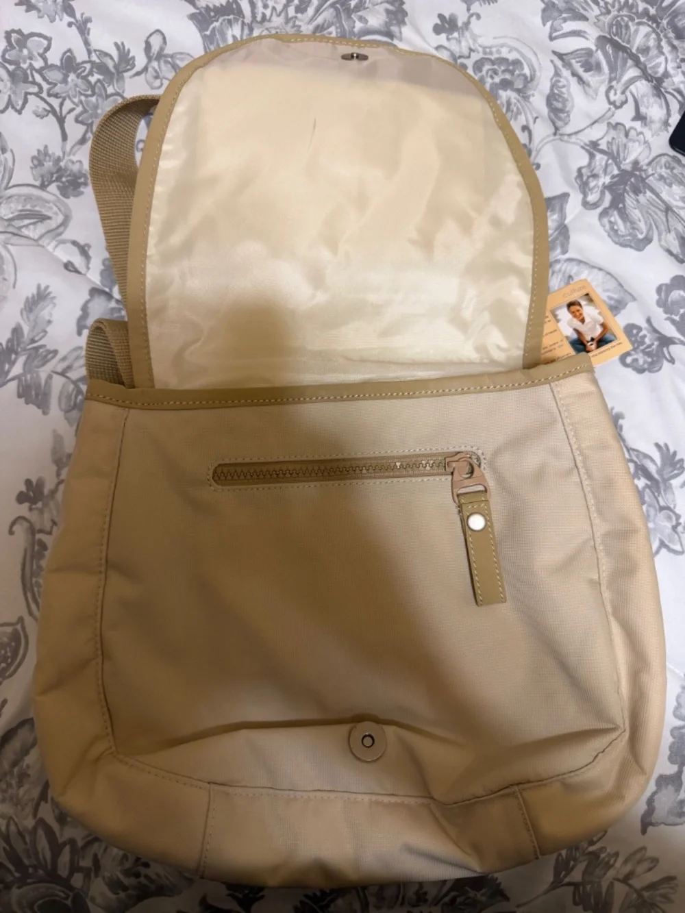 NWT Sherpani Mille Beige Crossbody Bag Lined Zip Pockets and Adjustable Strap